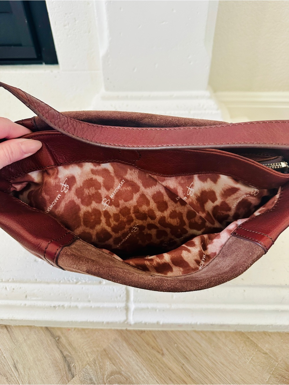 b. makowsky Brown Suede & Leather Shoulder Bag - Picture 7 of 9